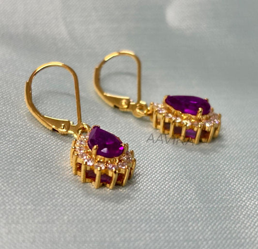 Amethyst & Diamond Dangle Earrings, Purple Gemstone Earrings, Lever Back Earrings, Teardrop Earrings, Birthstone Gift, Earring For Women's