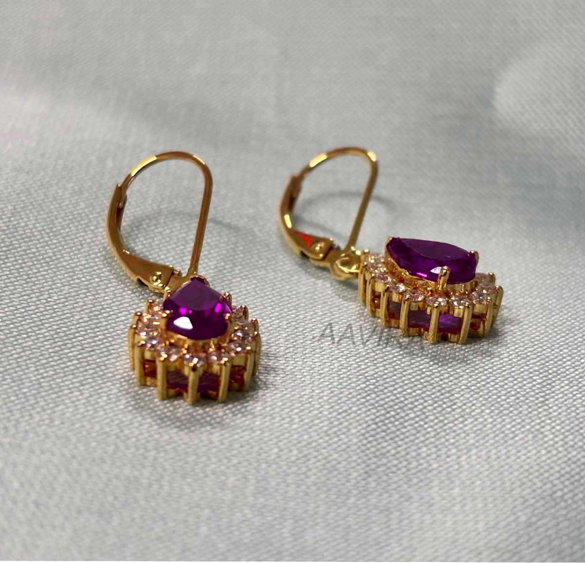 Amethyst & Diamond Dangle Earrings, Purple Gemstone Earrings, Lever Back Earrings, Teardrop Earrings, Birthstone Gift, Earring For Women's