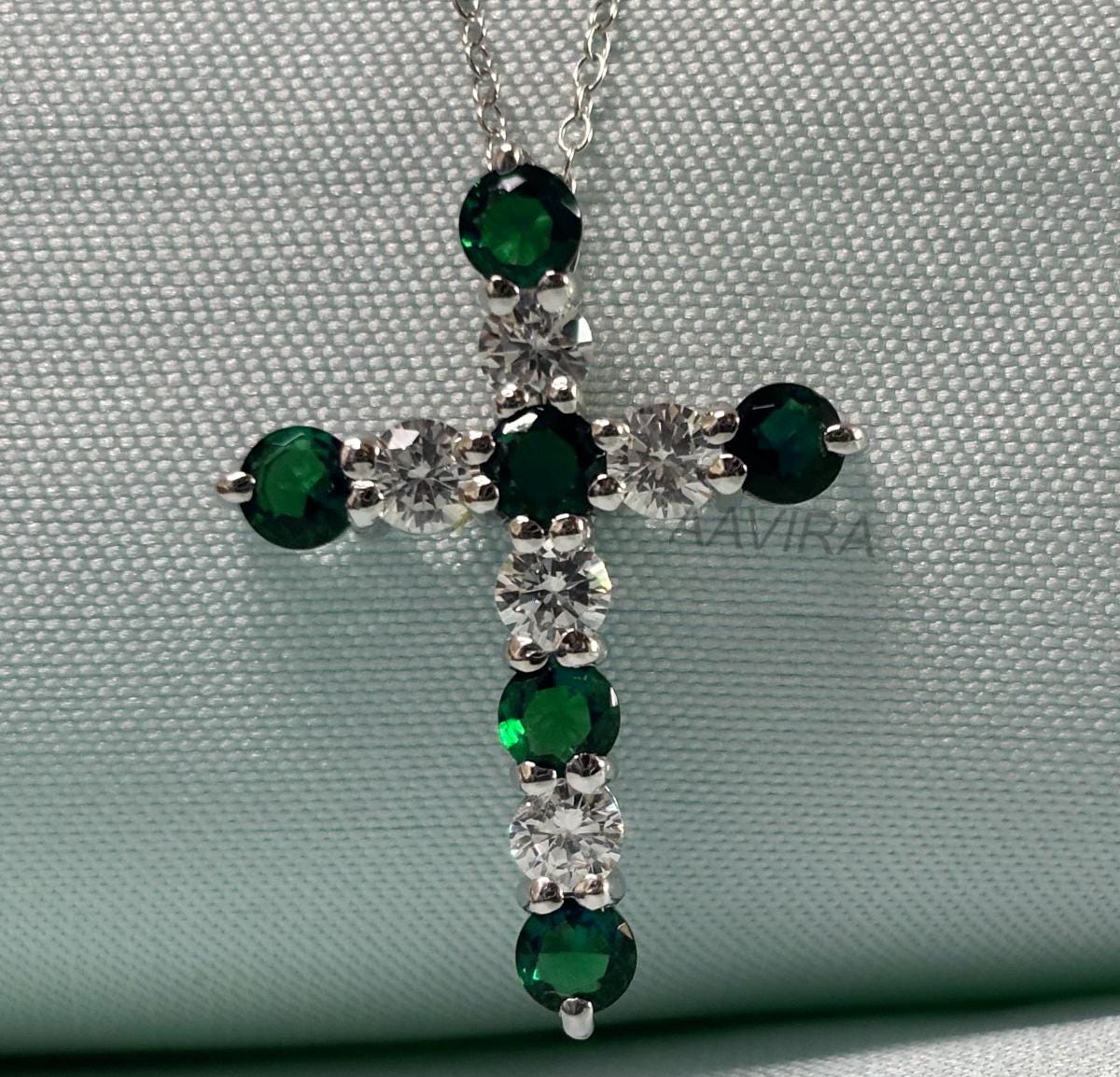 Emerald Cross Necklace, Emerald & Diamond Cross Pendant, Diamond Cross Necklace, Cross For Women, Cross Chain Pendant, Religious Pendant
