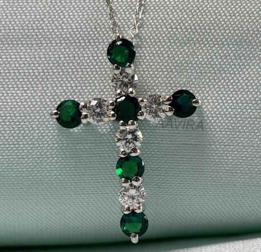 Emerald Cross Necklace, Emerald & Diamond Cross Pendant, Diamond Cross Necklace, Cross For Women, Cross Chain Pendant, Religious Pendant