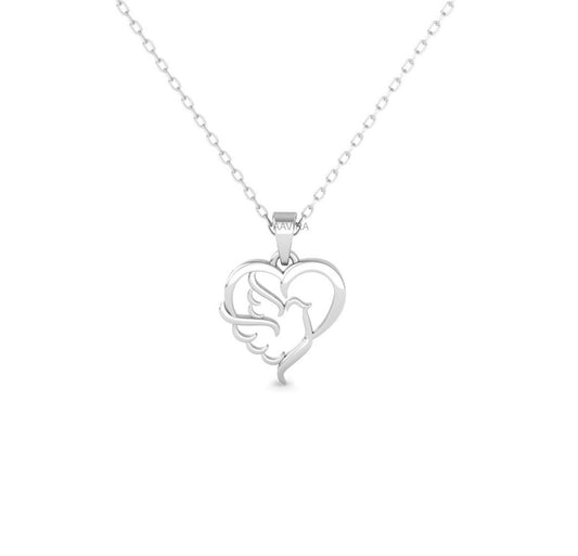 Bird in Heart Necklace, Bird Heart Pendant, Bird Lover Pendant Necklace for Her, Heart Necklace, Heart Jewelry, Anniversary Gift For Wife