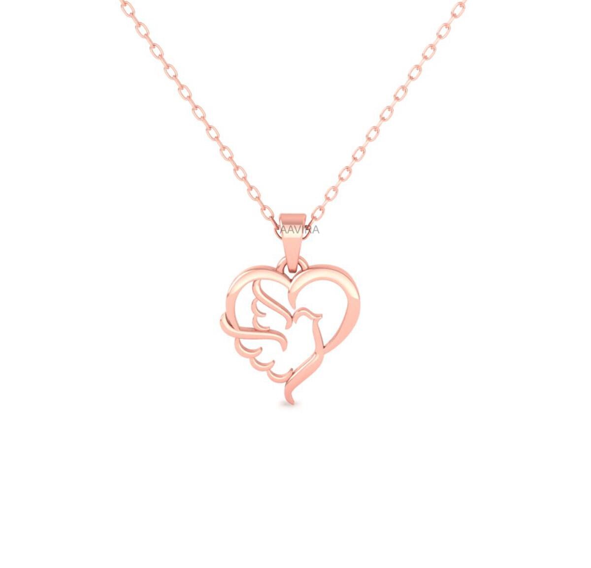 Bird in Heart Necklace, Bird Heart Pendant, Bird Lover Pendant Necklace for Her, Heart Necklace, Heart Jewelry, Anniversary Gift For Wife