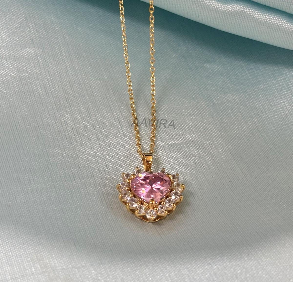 Pink Heart Pendant Necklace, Heart Necklace, Heart Pendant For Women, Birthstone Pendant, Valentines Day Gift For Girlfriend, Womens Jewelry
