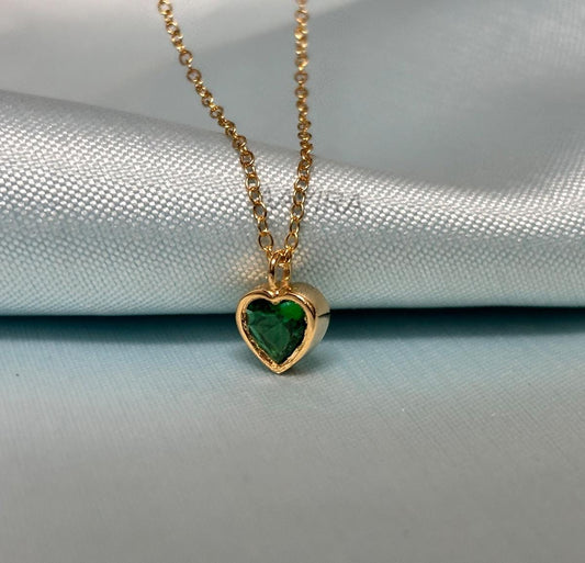 Heart Shape Emerald Bezel Set Necklace Pendant, 925 Sterling Silver, May Gemstone Pendant, Dainty Birthstone Pendant, Anniversary Gifts