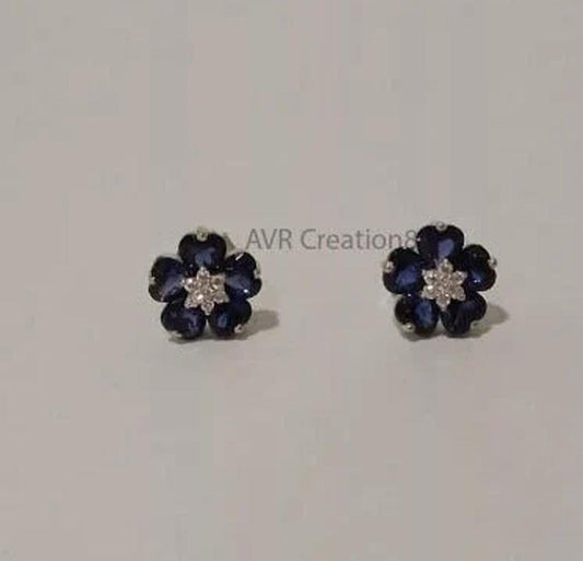 Exquisite Sapphire and Diamond Flower Stud Earrings | Dainty Floral Blue Gemstone Studs | Gemstone Earrings | Elegant Gift for Her | Gift