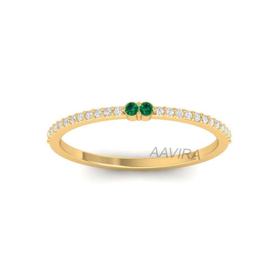 Green Emerald & Diamond Ring, Half Eternity Band, Anniversary Ring For Wife, Delicate Ring, Bridesmaid Ring, Gift For Women, Amethyst Band