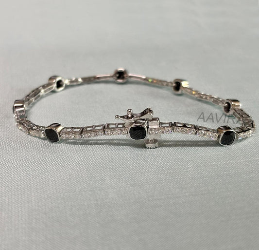 Black Diamond Bracelet, Bezel Cushion Cut Bracelet, Diamond Bracelet, Handmade Bracelet, Delicate Bracelet, Women's Bracelet, Bezel Bracelet