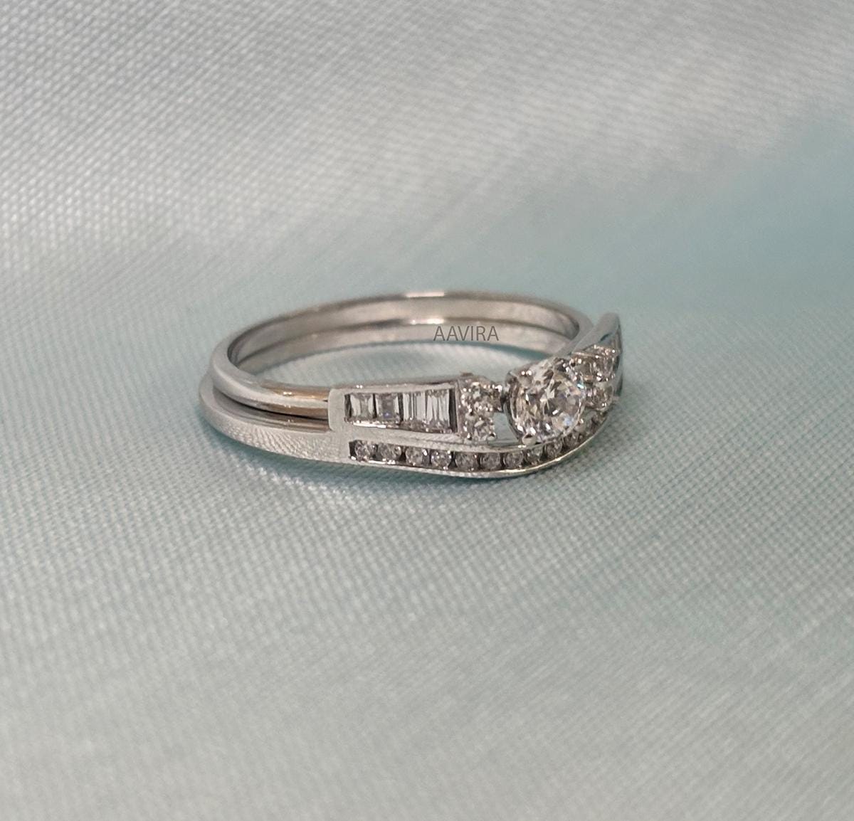 Diamond Bridal Ring Set, Diamond Engagement Ring, Round Engagement Ring Set, 925 Sterling Silver Bridal Ring, Valentines Gift For Her