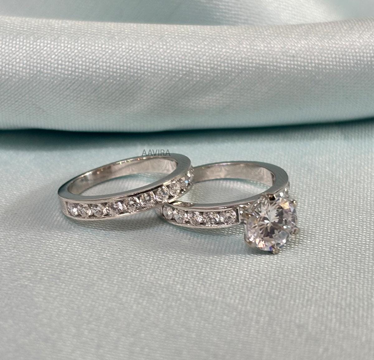 Engagement Wedding Ring Set, Bridal Set Gift For Her, Promise Ring, Anniversary Eternity Band Rings, Diamond Wedding Band Set, Silver Ring