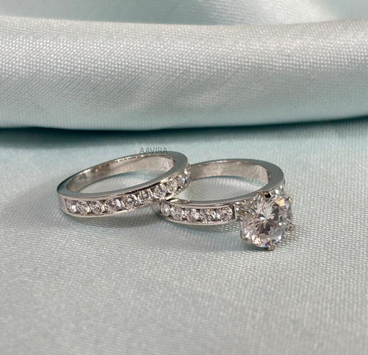 Engagement Wedding Ring Set, Bridal Set Gift For Her, Promise Ring, Anniversary Eternity Band Rings, Diamond Wedding Band Set, Silver Ring