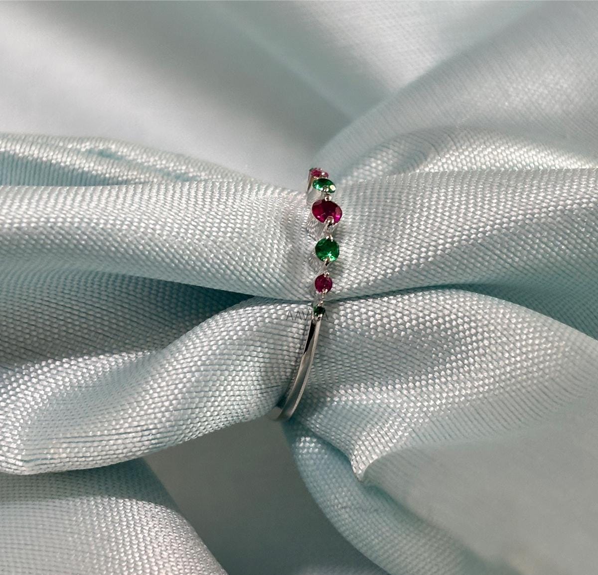 Eternity Band Promise Band, Ruby & Emerald Delicate Ring Eternity Band, Gifts For Her Wedding Band, Dainty Emerald Stacking Eternity Ring