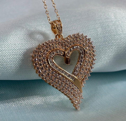 Diamond Heart Necklace, Heart Pendant for Women, Heart Pendant With Chain, Sterling Silver Pendant, Perfect Gift For Valentines Day, Gifts