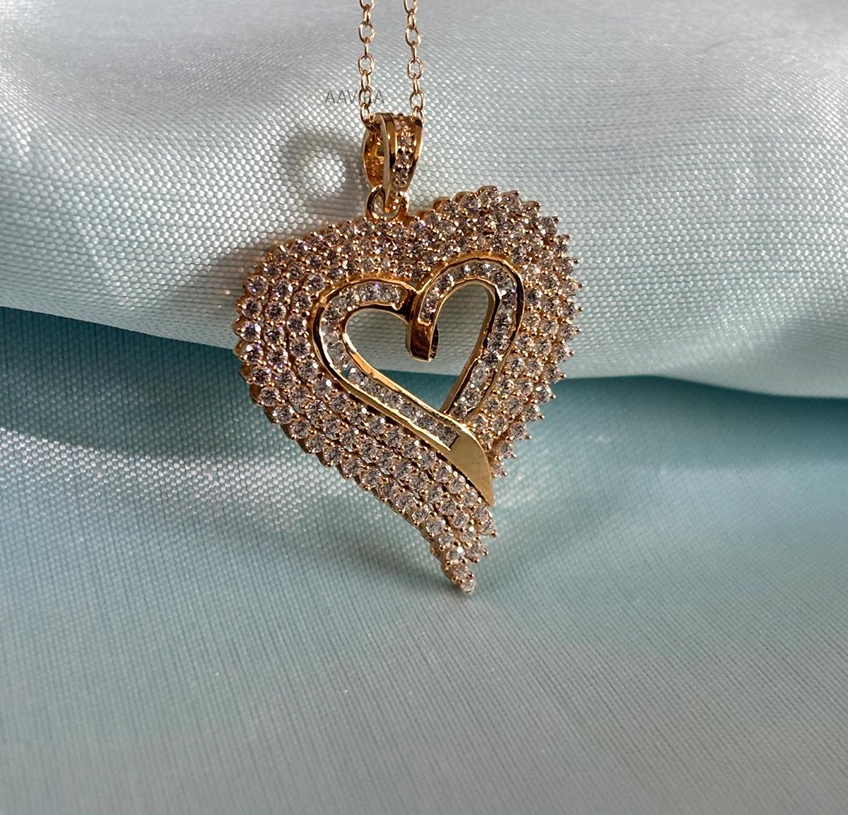 Diamond Heart Necklace, Heart Pendant for Women, Heart Pendant With Chain, Sterling Silver Pendant, Perfect Gift For Valentines Day, Gifts