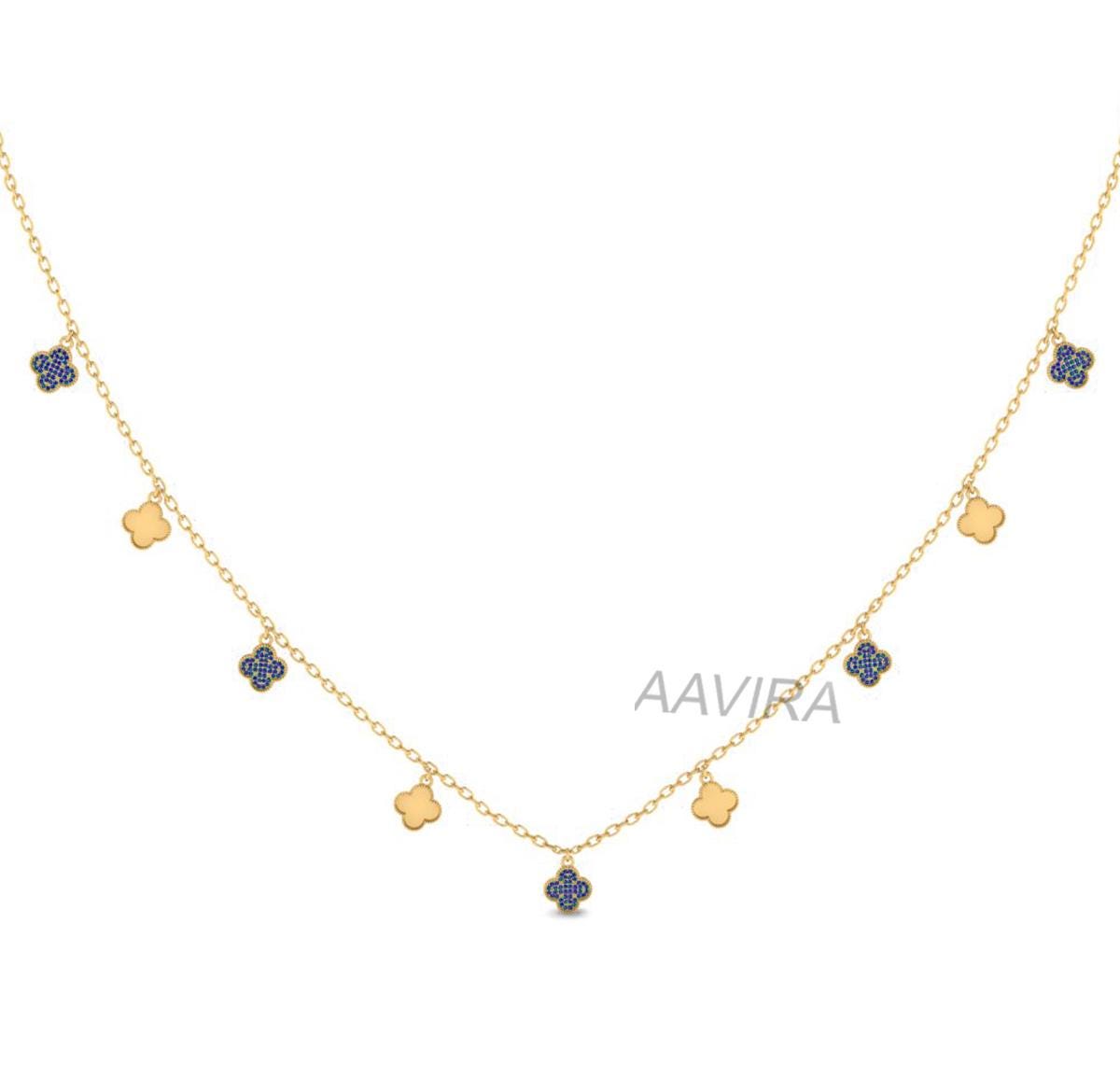 Blue Sapphire Floral Necklace, 925 Sterling Silver Necklace, Blue Gemstone Necklace, Sapphire Birthstone Necklace, Women's Floral Necklace