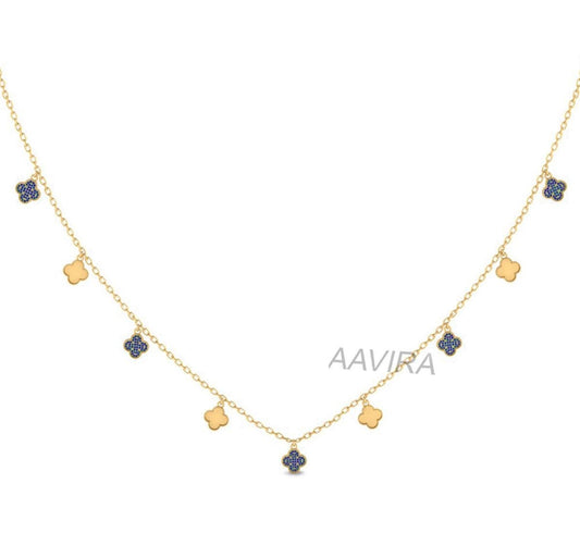 Blue Sapphire Floral Necklace, 925 Sterling Silver Necklace, Blue Gemstone Necklace, Sapphire Birthstone Necklace, Women's Floral Necklace