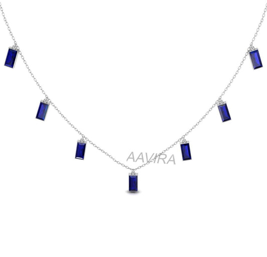 Baguette Cut Blue Sapphire Necklace, Women's Sapphire Necklace, Baguette Necklace, Minimalist Necklace, Emerald Necklace, Delicate Pendant