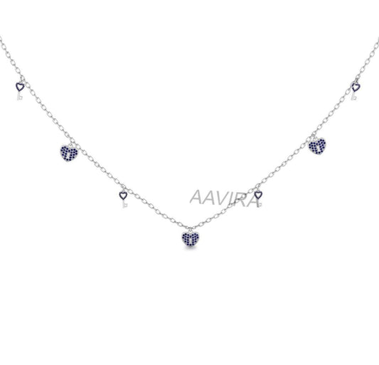 Women's Blue Sapphire Necklace, Key Lock Heart Blue Sapphire Necklace, Key Pendant Necklace, Gemstone Jewelry, Dainty Minimalist Necklace