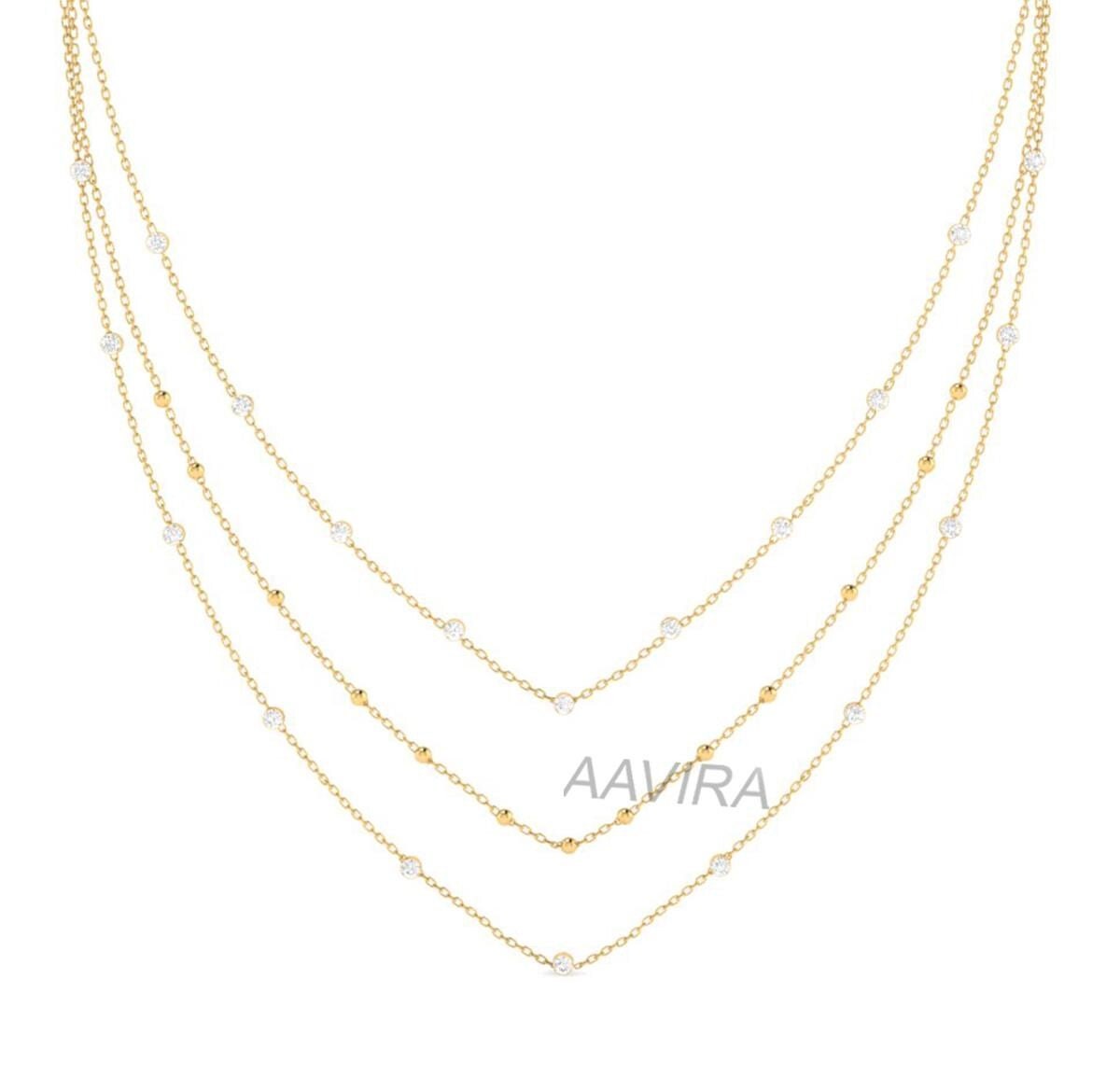 Moissanite Yard Station Sterling Silver Necklace, Set of 3 Layering Necklaces, Chain Necklaces, Wedding Jewelry, Minimalist Pendant Gift