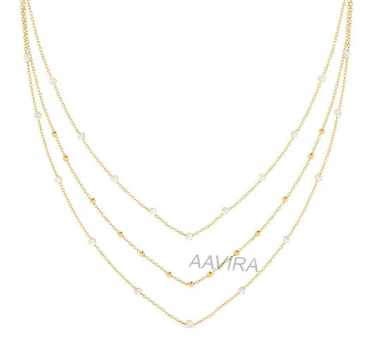Moissanite Yard Station Sterling Silver Necklace, Set of 3 Layering Necklaces, Chain Necklaces, Wedding Jewelry, Minimalist Pendant Gift