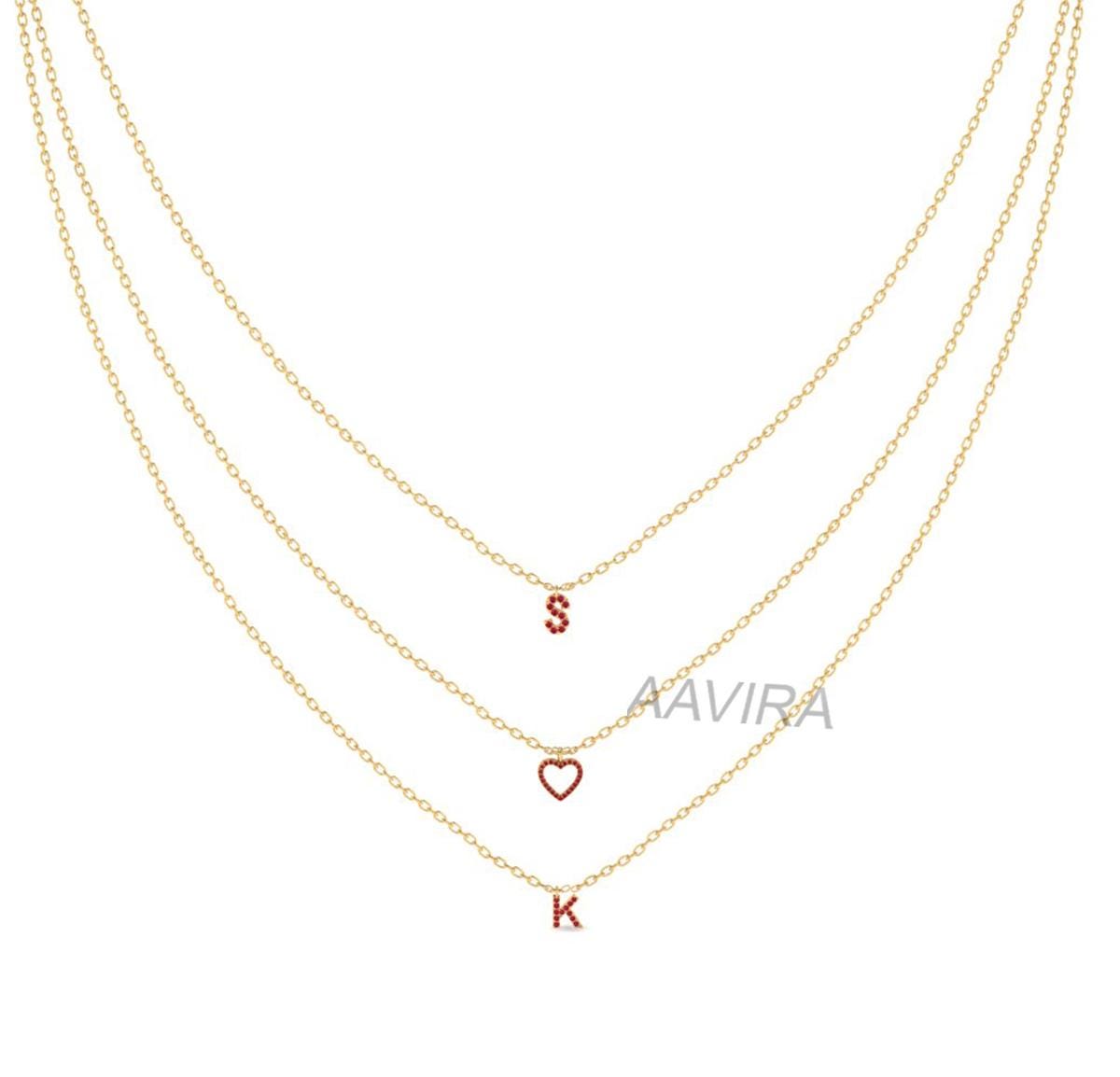 Ruby Necklace, Custom Necklace Initial, S Loves K Initial Ruby Necklace, Personalized Letter Necklace, 3 Set Of Layer Necklace, Ruby Heart
