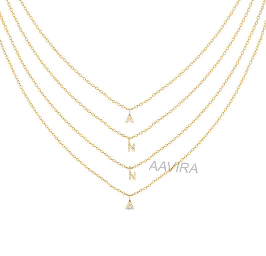 Customised Diamond Name Necklace, Alphabet Diamond Necklace, Layering Necklace, ANNA Diamond Necklace Pendant, Men Women Name Necklace Gift