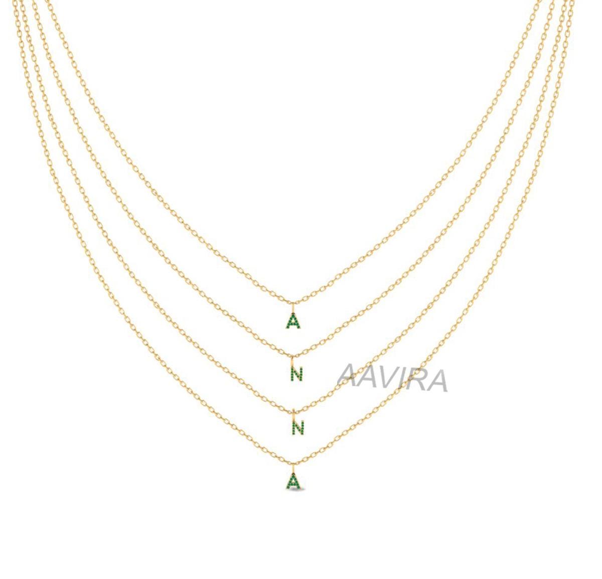 Custom ANNA Name Pendant Necklace, Emerald Initial Name Necklace, 14k Yellow Gold Plated Necklace, Layer Necklace, Personalised Initial Name