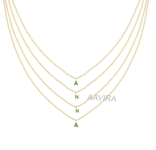 Custom ANNA Name Pendant Necklace, Emerald Initial Name Necklace, 14k Yellow Gold Plated Necklace, Layer Necklace, Personalised Initial Name