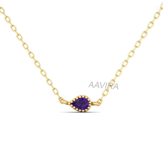 Amethyst Necklace for Women, Silver Teardrop Necklace, Purple Gemstone Pendant, Bridal Gift, Solitaire Teardrop Pendant, February Birthstone