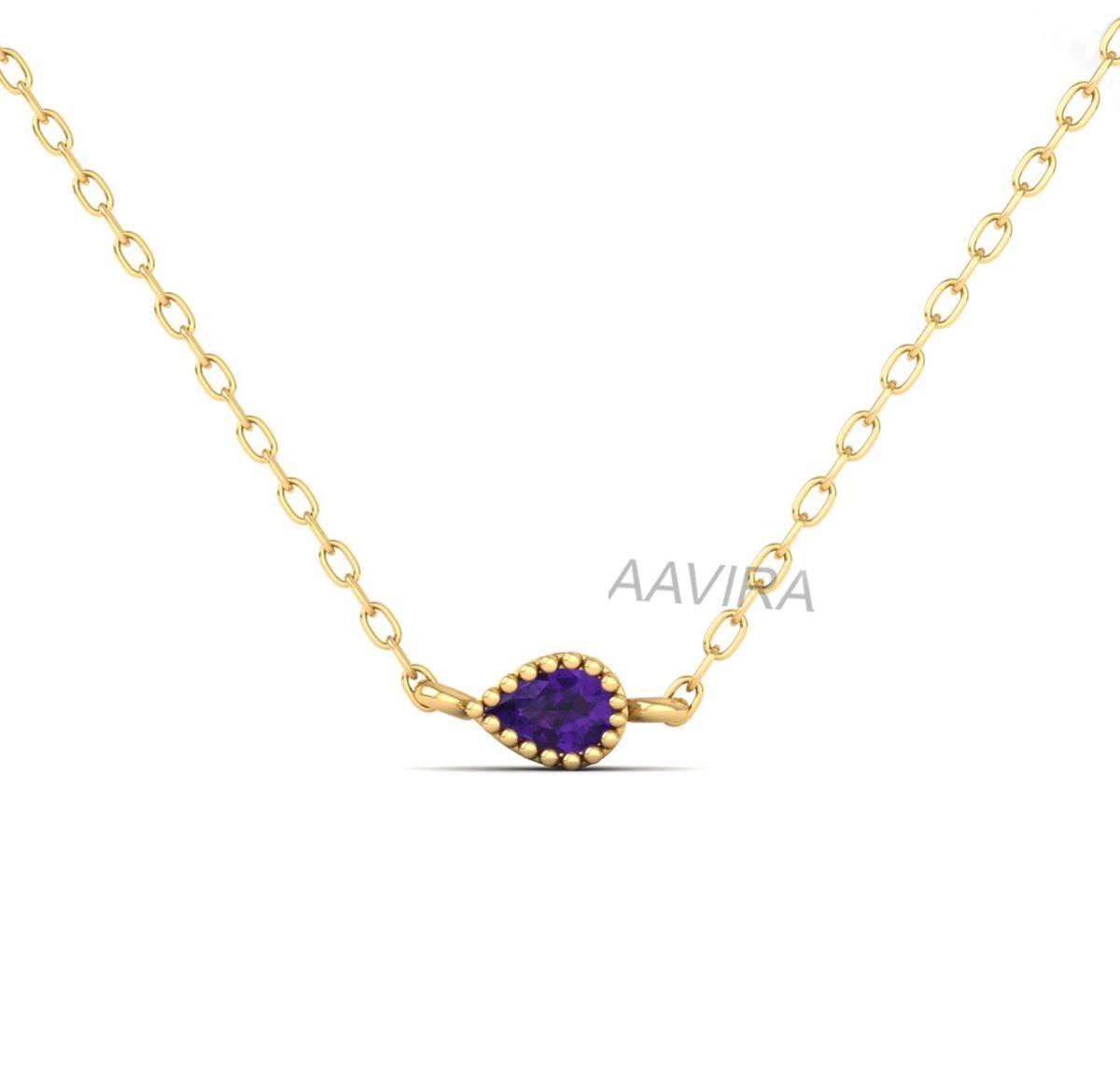 Amethyst Necklace for Women, Silver Teardrop Necklace, Purple Gemstone Pendant, Bridal Gift, Solitaire Teardrop Pendant, February Birthstone