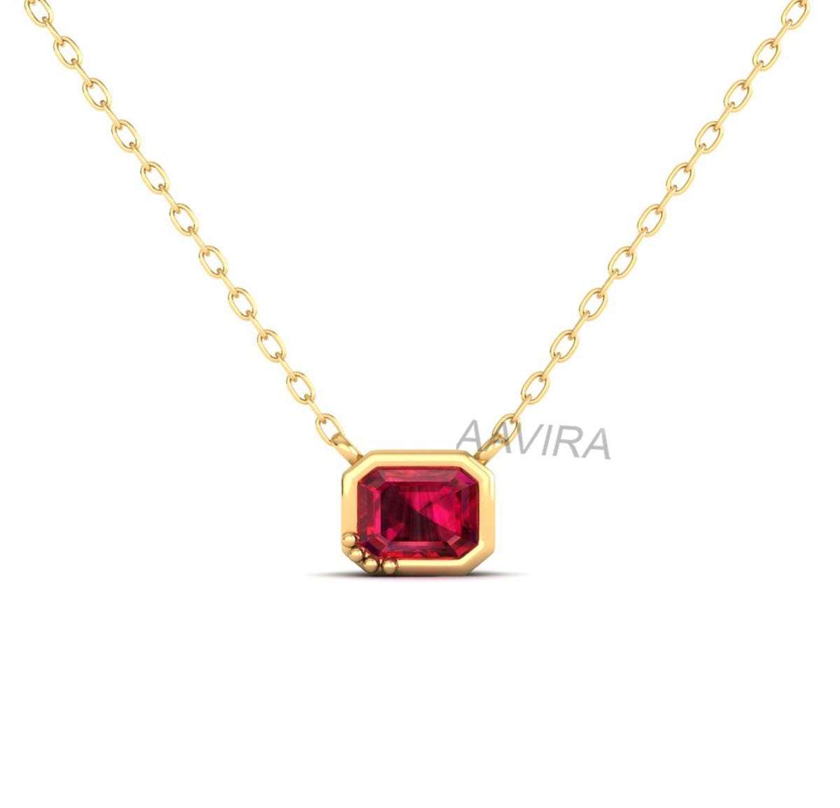 Asscher Cut Ruby Pendant Necklace, Amethyst Necklace, Silver Pendant, 14k Yellow Gold Plated, Chain Pendant Necklace, Solitaire Pendant