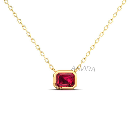 Asscher Cut Ruby Pendant Necklace, Amethyst Necklace, Silver Pendant, 14k Yellow Gold Plated, Chain Pendant Necklace, Solitaire Pendant