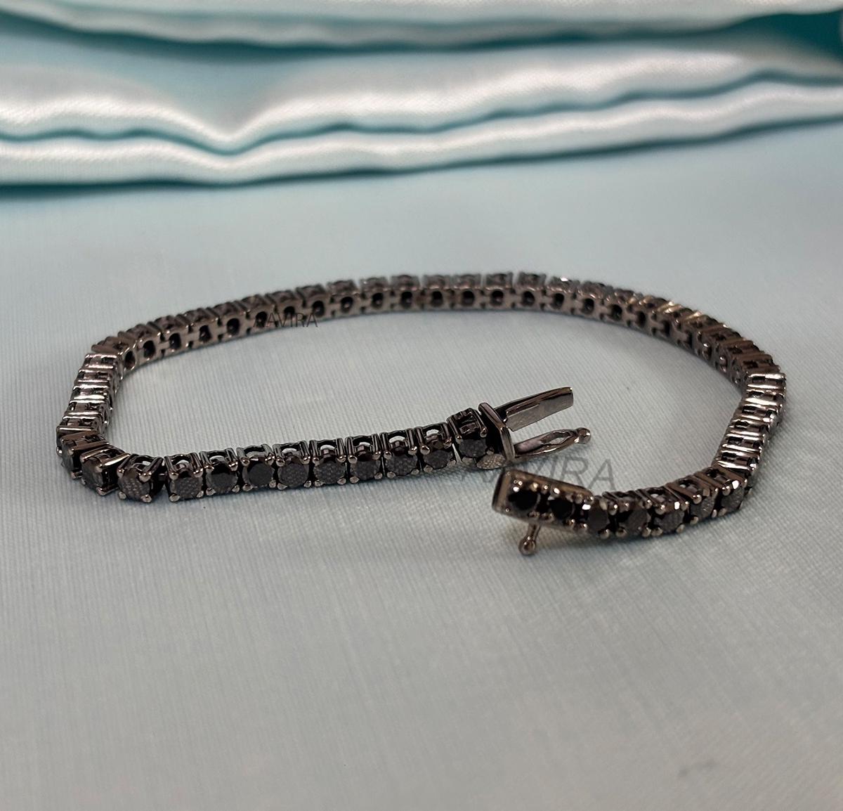 Black Diamond Bracelet, 3mm Black Diamond Bracelet, Prong Set Diamond Bracelet, Handmade Bracelet, Valentines Day Gift, Perfect Gifts