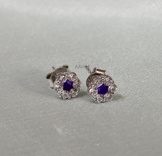 Sapphire Studs, Stud Earrings, September Birthstone, Sapphire Flower Earrings, Diamond Moissanite Stud Earrings,  Silver Stud Earrings, Gift