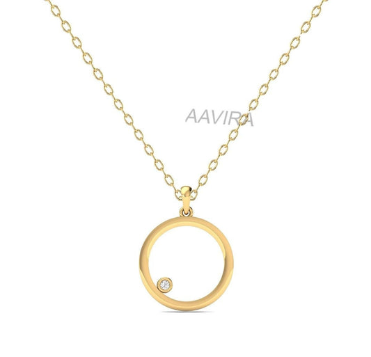 Bezel Set Circle Diamond Pendant, Circle Diamond Pendant, Solitaire Diamond Necklace, 14k Yellow Gold Plated, Women's Diamond Chain Pendant