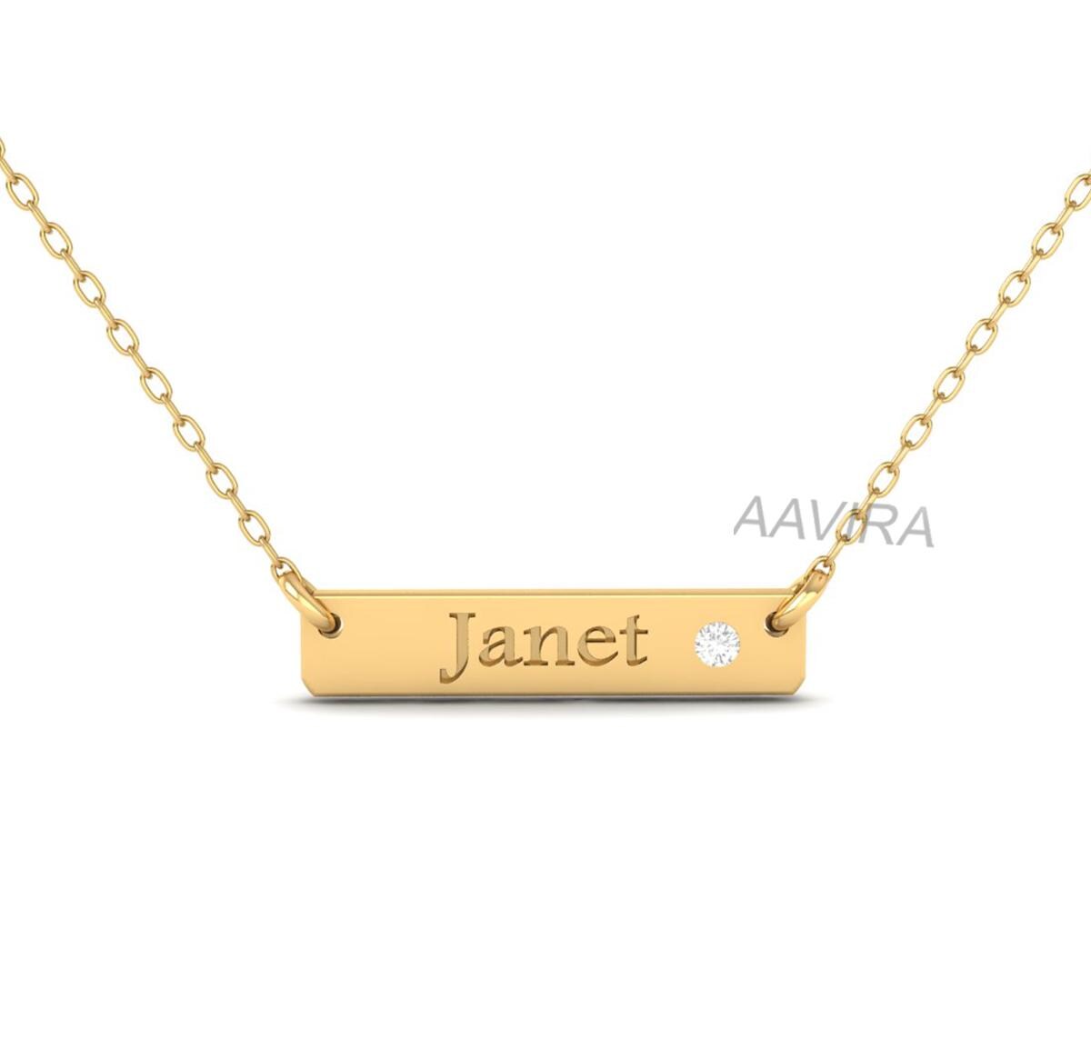 Janet Name Necklace In Silver, Solitaire Diamond Pendant, Daily Wear Pendant, Custom Silver Name Necklace, Business Wear Pendant, Mom Gift