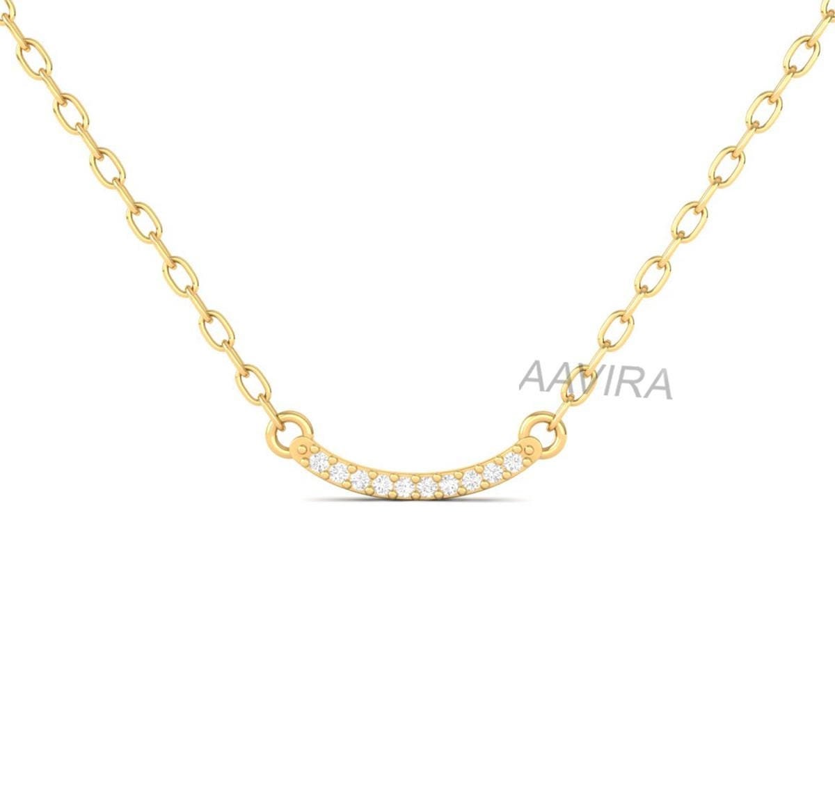 Minimalist Diamond Necklace, Dainty Diamond Necklace, Diamond Smile Necklace, Wedding Jewelry, Moissanite Diamond Cut Chain Necklace For Her