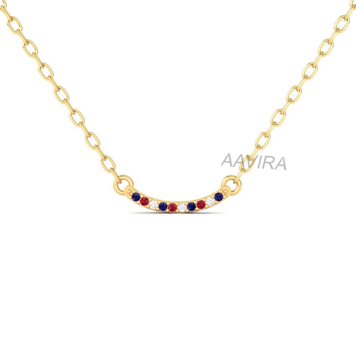 Dainty Diamond Bar Necklace, Charm Necklace, Sapphire Ruby Diamond Bar Necklace, Gemstone Smile Necklace, Gift For Friend, Bridesmaid Gift