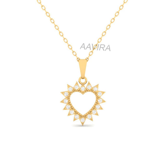 14k Yellow Gold Diamond Heart Necklace, Mini Heart Necklace, Heart Pendant for Women, Silver Heart Pendant, Open Heart Necklace For Women