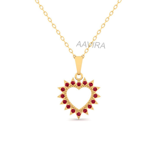Red Heart Ruby Necklace, Ruby July Birthstone, Heart Jewelry, Heart Pendant, Valentine's Day Gifts, Love Necklace, Women Multi-Stone Pendant