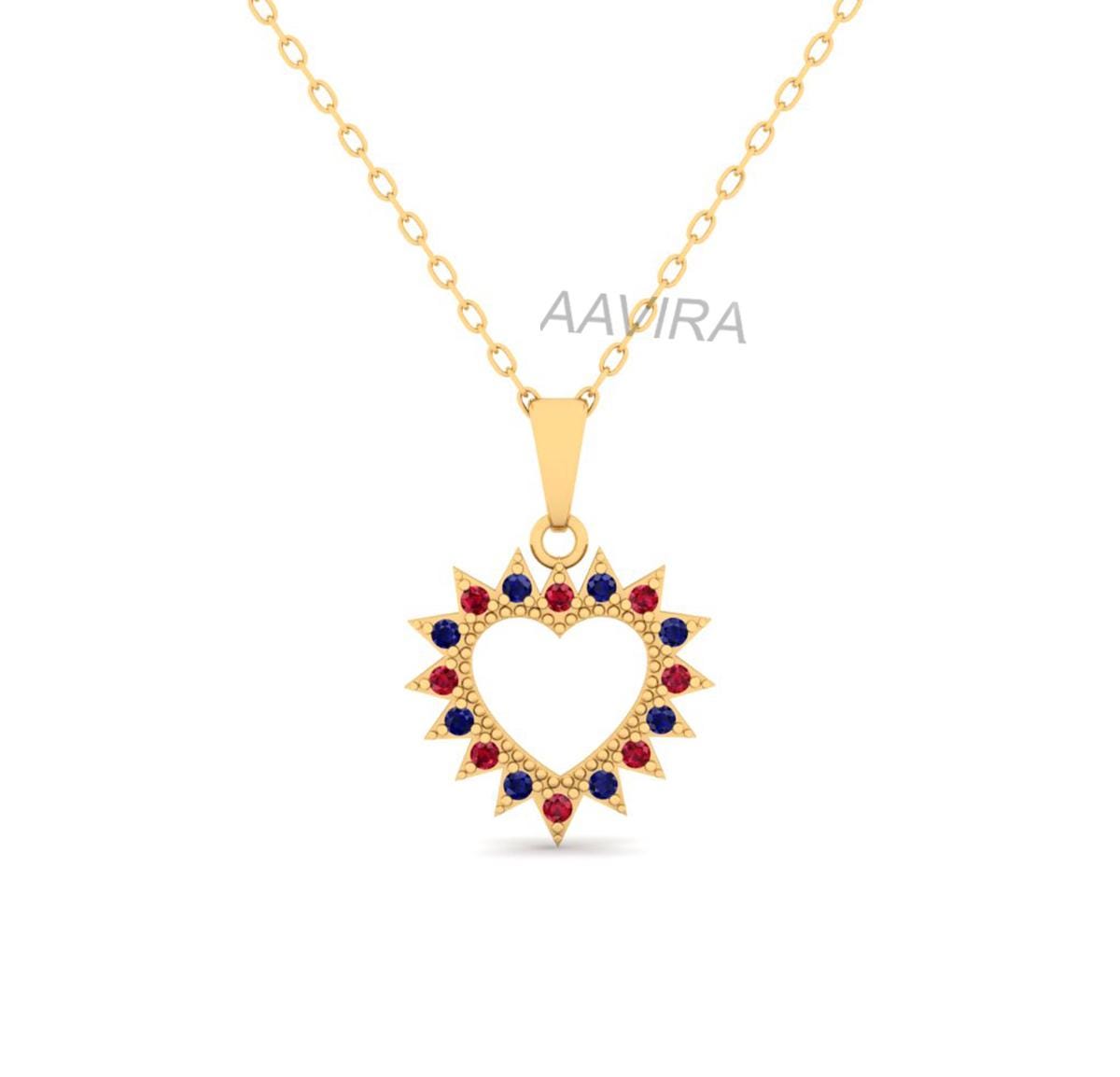 Sapphire Ruby Heart Necklace, Blue Sapphire Heart Jewelry, Heart Gemstone Pendant, Love Necklace, Women Heart Pendant, 18" Chain Pendant