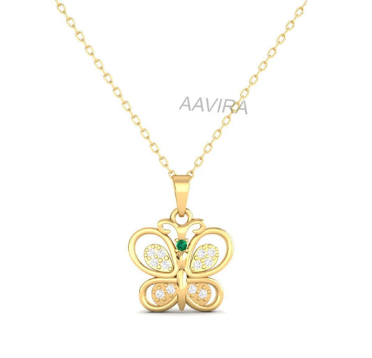 Dainty Butterfly Pendant, Emerald & Diamond Butterfly Pendant, Gemstone Pendant, Butterfly Chain Pendant, Ruby Pendant, Gift For Women