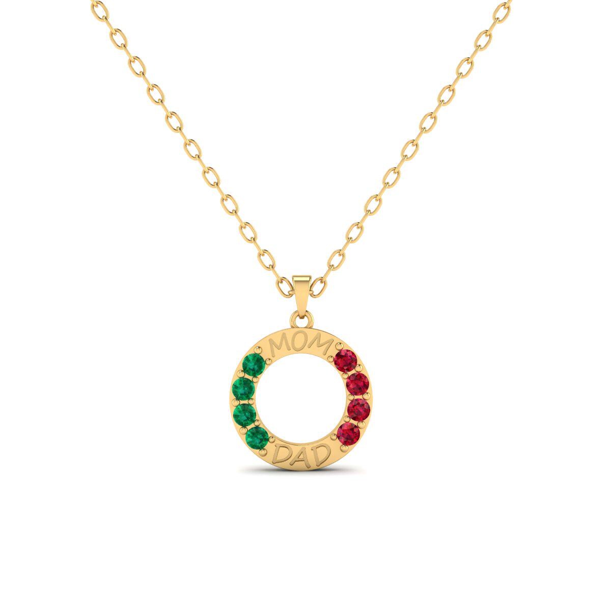 Multi Gem Round Pendant, Mom Dad Pendant, Family Gift, Circle Pendant, Special Gift, 14k Yellow Gold Plated Pendant, Engraving Pendant