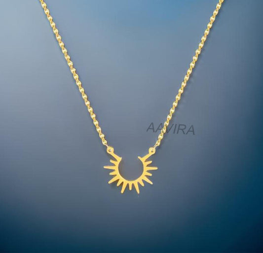 Sun Pendant Necklace, Half Sun Pendant, Shiny Pendant, Sun Charms Pendant, Sunburst Necklace, 14k Yellow Gold Plated, Personalized Gift