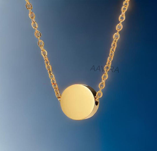 Plain Tiny Pendant, Dainty Necklace, Custom Engrave Pendant, Tiny Button Pendant Necklace, Personalized Pendant, Silver 925 With Cable Chain