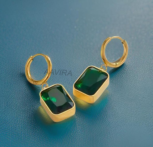 Emerald Drop Dangle Earrings, Green Emerald Earrings, Clip On Earrings, Anniversary Gift, Drop Dangle Earrings, Birthday  Gift, Bezel Dangle