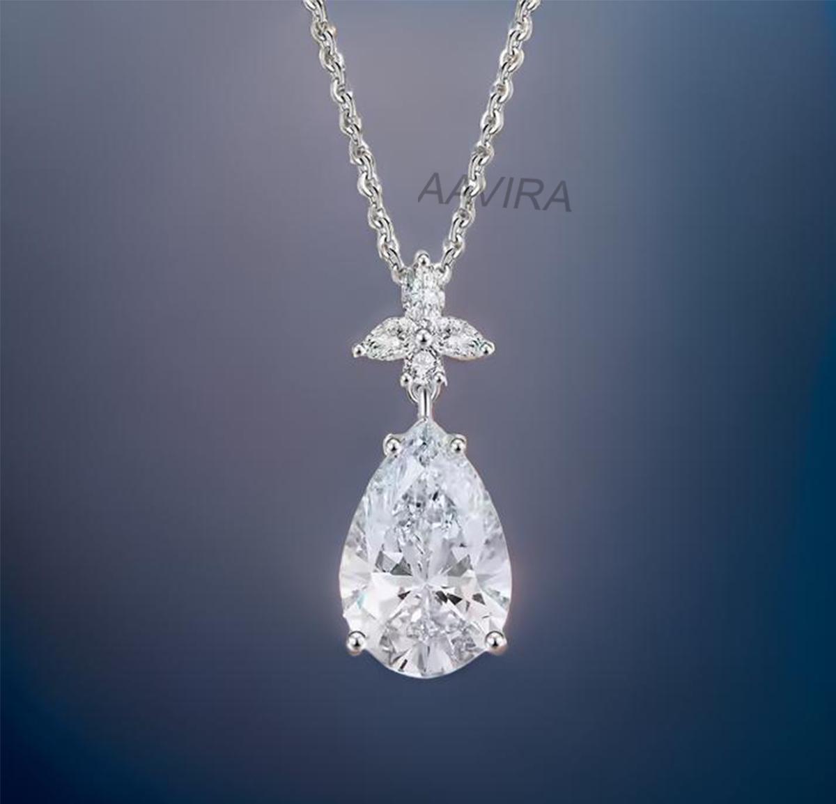 Pear Diamond Pendant, Teardrop Pendant, Dainty Pendant, Round Pendant, Minimalist Pendant Gift For Her, Diamond 18'' Chain Pendant, Gift