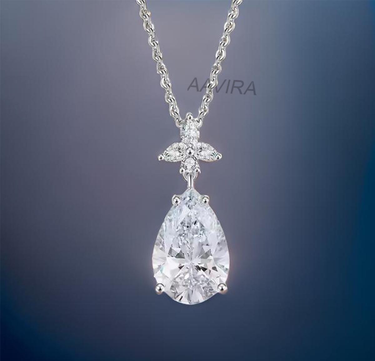 Pear Diamond Pendant, Teardrop Pendant, Dainty Pendant, Round Pendant, Minimalist Pendant Gift For Her, Diamond 18'' Chain Pendant, Gift