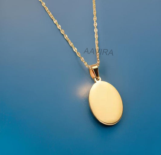Oval Shape Plain Pendant, Engrave Custom Pendant, Personalized Pendant, Silver 925 With Cable Chain, Silver Pendant, 18" Inch Cable Chain