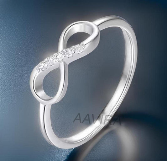 Infinity Ring, Half Eternity Moissanite Diamond Ring, Wedding Ring, Infinite Love Ring, Stackable Infinity Symbol Ring, Silver Infinity Ring