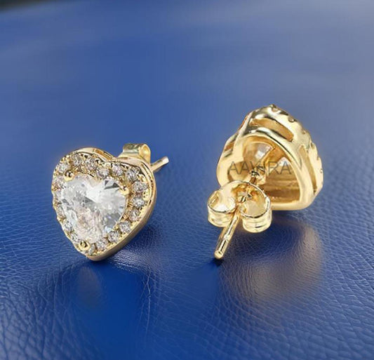 Diamond Stud Earrings, Heart Stud Earrings, Halo Diamond Stud Earrings, Wedding Earrings, Gift For Mom, Heart Jewelry, Gift For Women